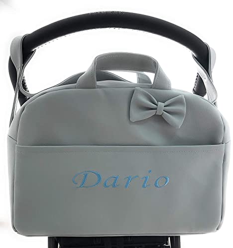 danielstore- Bolso Carro Bebe Personalizado Acolchado con Nombre Bordado. Color Gris