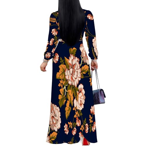 Image of Women Plus Size Long Sleeve V Neck Maxi Dress with Belt | Soft fabric relaxed fit three quarter sleeve v neck with pockets for party and daily wear
