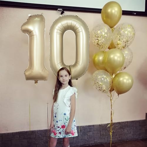 Image of Metallic Gold Number 0 Balloons 40 Inch, Large Champagne Number Balloons 0-9 Set, Light Gold 0 Mylar Foil Balloon Numbers for Girls Boys Baby Shower Birthday Graduation Anniversary Party Decorations