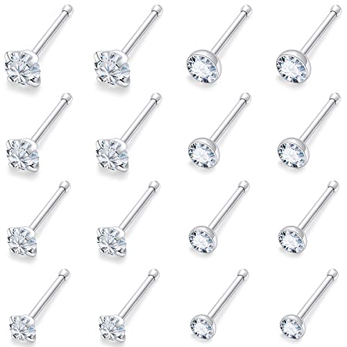 18G 20G 22G Round Cubic Zirconia Nose Rings Studs for Women Men 316L Stainless Surgical Steel Nose Ring Stud Piercing Jewelry Silver Gold Clear CZ 1.5mm 2mm 2.5mm 3mm