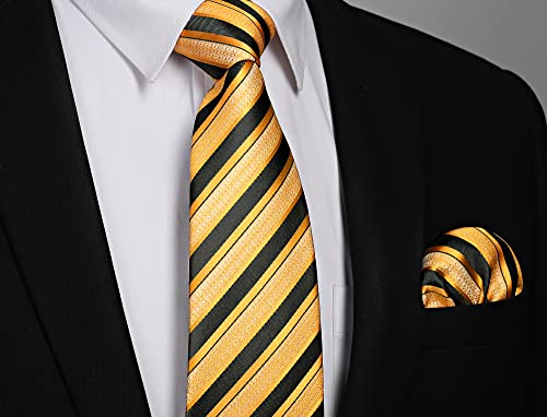 Image of Enlision Mens Ties Stripe Tie and Pocket Square Set Classic Formal Woven Neckties Handkerchief Cufflinks Wedding