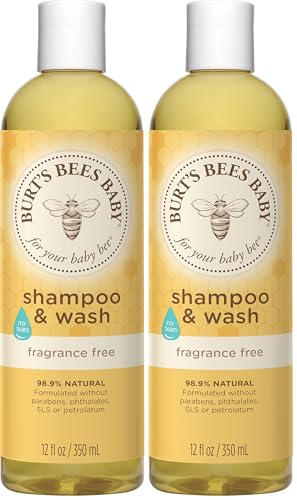 Image of Burt's Bees Baby Shampoo & Wash, Fragrance Free & Tear Free Baby Soap - 12 Ounce Bottle (Pack of 2)