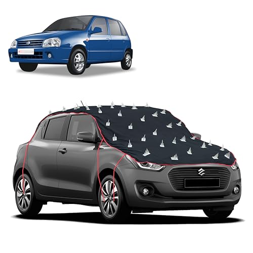 Image of Dog Protection Spike Car Cover for Maruti Suzuki Zen Bonnet to Roof Easy Installation with 4 Elastic Hook Strap | Anti-Scratch Soft Cotton Inner | Complete Protection from Street Dogs & Monkeys