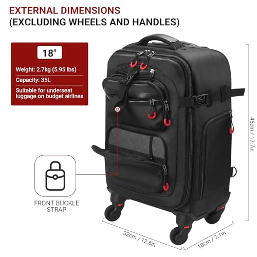 Rolling Backpack with Wheels – Airline Approved Underseat Carry-On Luggage 18x14x8, Water-Resistant Personal Item Bag with 2 Extra Replacement Wheels, Fits 15.6 Inch Laptop, Travel Backpack for Men - Image 7