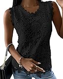 Womens Lace Tank Top Blouse Sleeveless Summer Casual Crew Neck Slim Fit Hollow Out Shirt Black