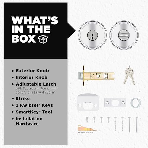 Image of Kwikset Maven Entry Door Knob with Lock and Key, Secure Keyed Handle Exterior, Front Entrance and Bedroom, Polished Chrome, Pick Resistant SmartKey Rekey Security and Microban