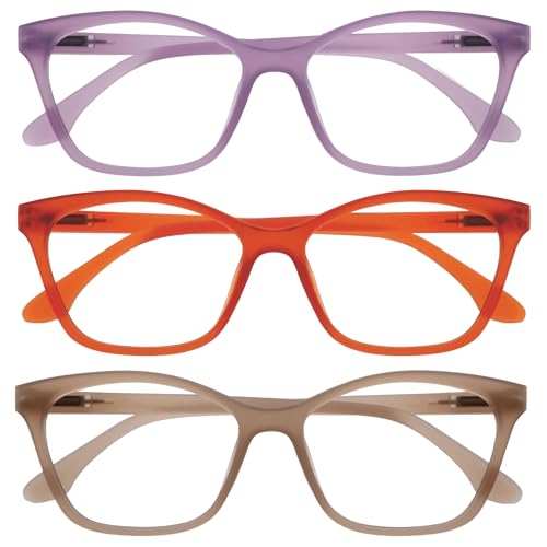 OPULIZE KAT Reading Glasses - 3-Pack - Cat-Eye Frame - Purple, Orange, Taupe - Men & Women - Spring Hinges - RRR59-5GU - +2.00