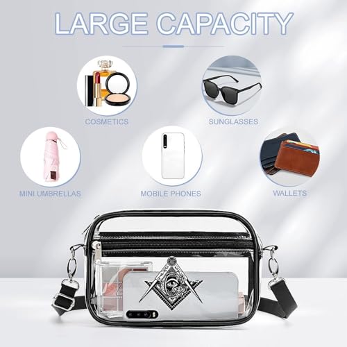 Masonic Freemason Square Compass Clear Stadium Bag Clear Mini Messenger Bags with 2 Compartments Crossbody Bag3