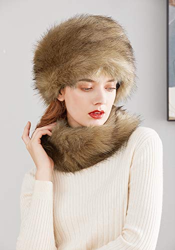 Lovful Faux Fur Women Russian Cossack Style Hat,Scarf Set for Ladies4