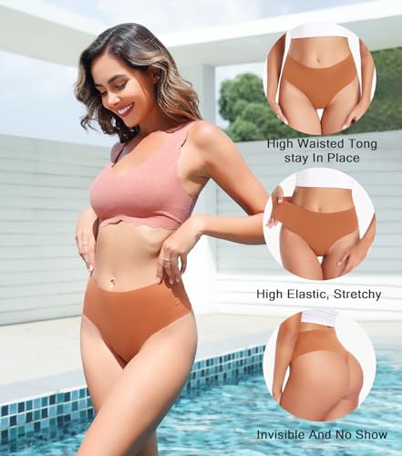 Image of Wealurre Womens Underwear High Waisted Seamless Thongs for Women Breathable No Show Panties for Ladies 6 Pack