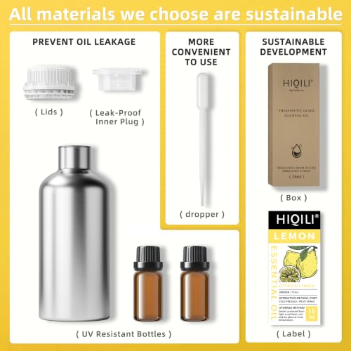 Image of HIQILI Lemon Essential Oil for Cleaning, Degreasing & Household Use, Skin Care, Aromatherapy, Diffuser - 16 Fl Oz