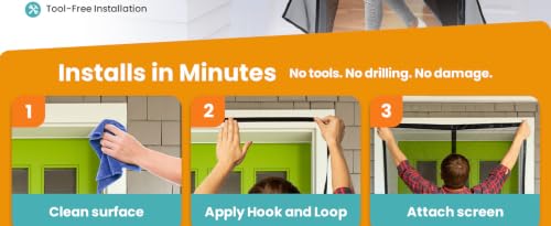Image of Flux Phenom Magnetic Screen Door (2 Pack) - Bugs Out, Breeze in - 9min Install Auto-Sealing Heavy Duty Double Stitched Mesh, Hands Free Sliding & Patio Doors Net, Pet & Kid Friendly, 38 x 82 Inch