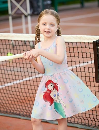 Image of Disney Frozen Elsa Princess Stitch Minnie Girls Tennis Dress Sleeveless Golf Outfit with Shorts Pocket & Headband 2-9 Years