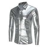 Chemise de fête disco à manches longues pour homme - Robe de mariée à paillettes brillantes - Chemise de soirée métallique pour homme - Chemise de performance en satin à manches longues - Chemise de soirée en satin métallique brillant - Chemise de soirée pour homme - Coupe ajustée - Robe en soie brillante - Patchwork - Chemise disco à paillettes dorées brillantes - T-shirt à manches courtes pour homme - Style vintage - Chemise cachemire brillante métallique - Chemise disco boutonnée à paillettes pour homme