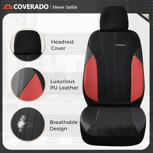 Image of Coverado Car Seat Covers Full Set, Waterproof Automotive Seat Protectors 5 Seats, Red Driver Protectors Universal Fit for SUVs, Trucks, Sedans,Car Accessories