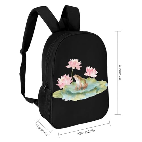 Frog Sitting on Lotuss Leaf Unisex Backpack 17" Casual Daypacks Simple Shoulders Bag for Camping Hiking Travel Gear2