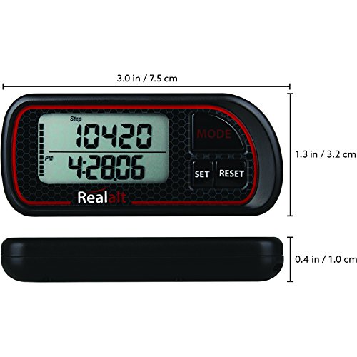 Realalt 3D Pedometer with Clip and Strap P08R| Best Pedometer for Walking with 30-Days Memory. Accurately Track Steps, Calories, Distance Miles/Km & Daily Target Monitor for Men & Women