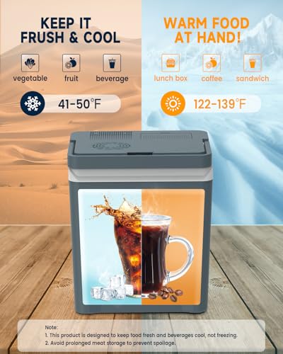 Image of SubSun Electric Cooler and Warmer with Handle，32Quart (30 L) Portable Thermoelectric Fridge， Car Fridge Cooler with 12V DC & 110 AC for Camping, Travel & Picnics,Grey