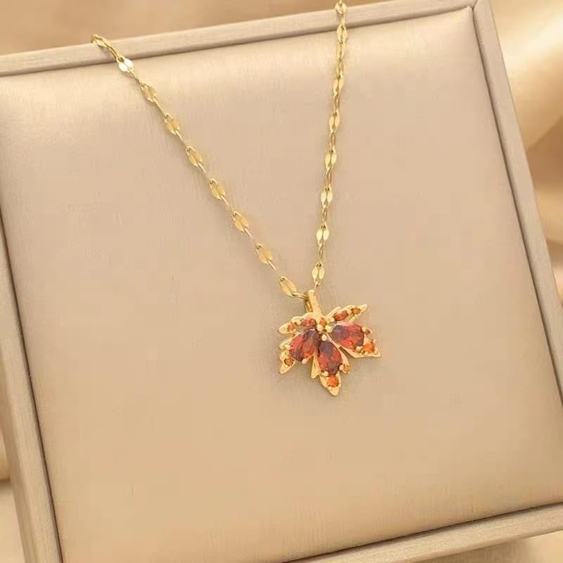 Caiyao Dainty Maple Leaf Pendant Necklace for Women Copper CZ Crystal 14K Golden Plated Fashion Necklace for Women Jewelry Mother's Day Thanksgiving's Day Gift - Image 3