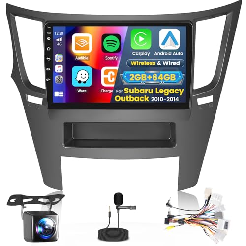 Roinvou 2+64G Android Radio for Subaru Legacy Outback 2010 2011 2012 2013 2014, 9'' Touchscreen for Legacy Outback Stereo with Carplay, Bluetooth, GPS Navigation, 5GHz WiFi, Backup Camera