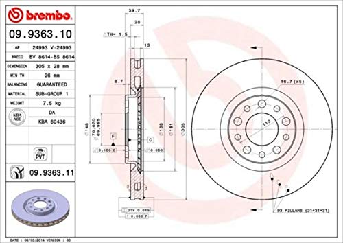 Brembo 09.9363.11 - Disco Freno con Verniciatura