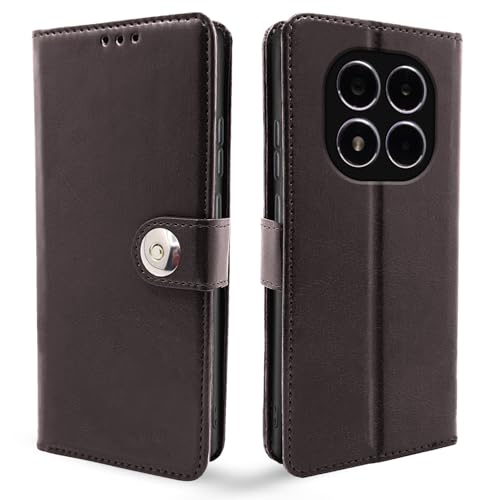 Image of Pikkme Flip Cover Leather Finish | Inside TPU with Card Pockets | Wallet Stand and Shock Proof | Complete Protection Button Flip Case for Redmi Note 14 Pro /Redmi Note 14 Pro Plus 5G(Coffee)