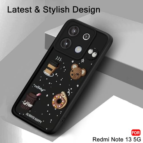 Image of TheGiftKart Back Cover Case for Mi Redmi Note 13 5G | Cute Fun Cartoon 3D Bear Coffee Case | Full Camera Protection | Shockproof Back Cover Case for Redmi Note 13 5G (Silicone, Black)