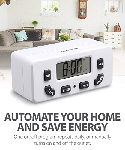 Image of Fosmon Digital Timer for Electrical Outlets, Indoor 24 Hour Light Timer Programmable, Mini Plug in Outlet for Lamps, Fans, Grow Lights, 2 On /Off Programs, 15A /1875W, ETL Listed