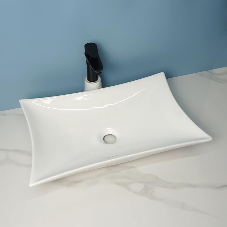 Lavabo salle de bain vasque à poser céramique blanche rectangle 580x385mm - 6