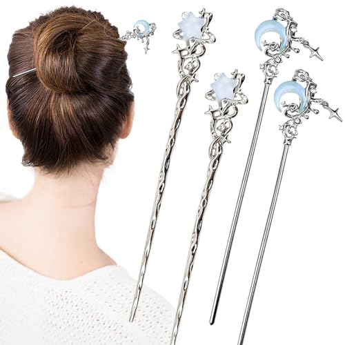 Arvintas 4 Pieces Star Moon Hair Sticks