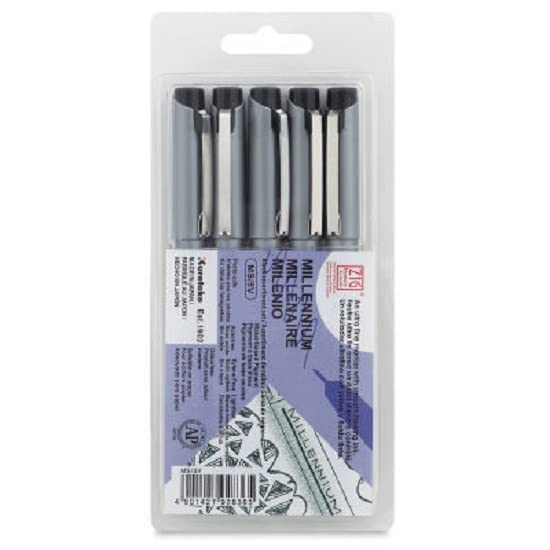 Kuretake UK Ltd. Zig Millennium Fineliner Drawing Pen Set - 5 Pen Black Set (005, 01, 03, 05, 08),Small