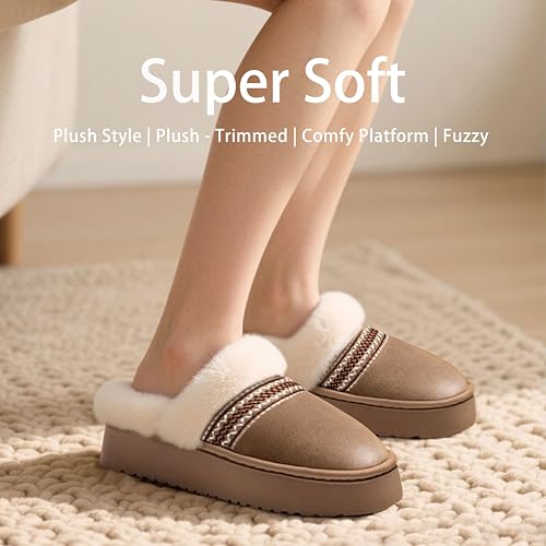 Women's Plush - Trimmed Slippers, Gentle Retro Color Scheme, Soft Fuzzy Plush, Advanced Texture Platform, Cozy Daily Wear Mules3