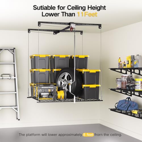 Overhead-Garage-Storage-Lift-Adjustable-Heavy-duty-4x4-Ft-Ceiling-Storage-Racks-with-Safety-Lock-Ideal-for-Garage-Storage-Lifting-Organization-System-250lbs-Capacity