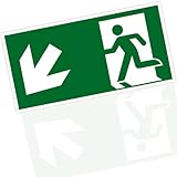 Original Notausgangsschild nachleuchtend und selbstklebend, Fluchtwegschild aus hochwertigem PVC, Rettungsschild Ausgang, Notausgangsschild stoß und kratzfest (Pfeil Abwärts Links)