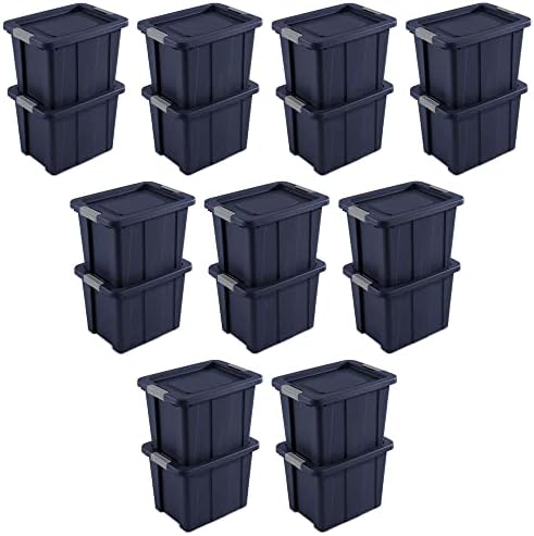 Sterilite Tuff1 18 Gallon Plastic Stackable Basement Garage Attic Storage Organizer Tote Container Bin with Latching Lid, Dark Indigo Blue (6 Pack)
