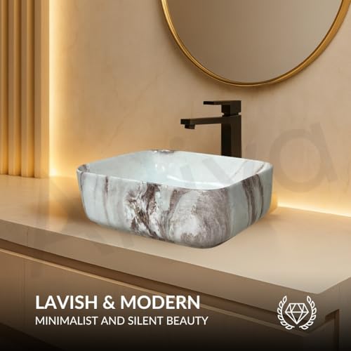 Image of Artiva Ceramic Wash Basin /Tabletop Washbasin For Bathroom,12 inchx16 inch /Small Countetop Bathroom Basin /Table Top Basin For Home,Office,Hotel /Rectangle Glossy Sink (Caramel Meroon,12x16 Inch)