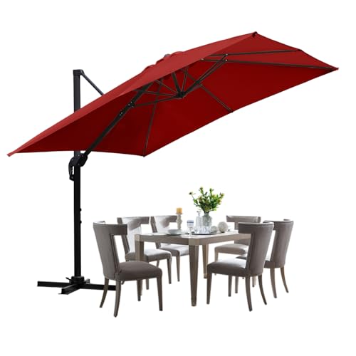 ISOISL Sonnenschirm Ampelschirm 300 x 300 cm Groß Gartenschirm mit Kurbe 360° Drehbar und Kippbar,Terrassenschirm Sonnenschutz UV50+ Gestell Aluminium,Marktschirm für Garten,Terrasse,Rot