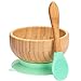 Baby Bowls and Spoons - Baby Bamboo Bowl and Spoon | Silicone Suction | Bamboo Baby Bowls for Baby | Baby Bowls First Stage | Baby Wood Bowls (Cyan-Blue)
