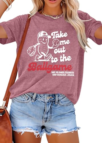 ALLTB Baseball Shirts Women Funny Baseball Mom Shirt Ballgame Graphic Tshirt Game Day Fan Tee Casual Short Sleeve Top Rose Pink