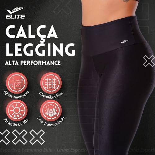 ELITE Calça Legging Feminina Academia Esportiva Zero Transparência, Preto, M