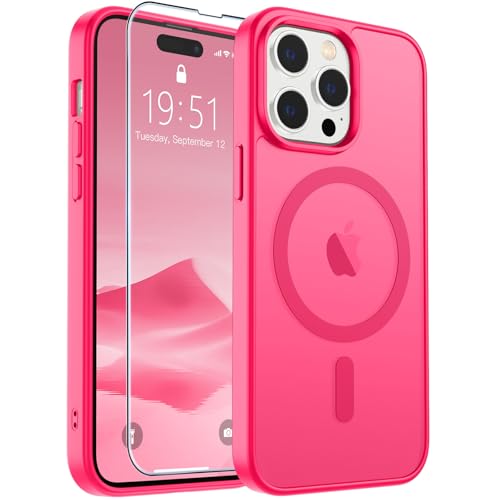 Image of SUPFINE Magnetic for iPhone 14 Pro Max Case (Compatible with MagSafe) (Military Grade Drop Protection) Slim Translucent Matte Shockproof with Anti-Fingerprint Phone Case,Hot Pink