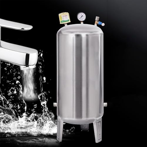 Vertical Stainless Steel Water Pump Pressurised Tank Large Capacity Household Pressure Tank Tap Water Booster Pump Storage Tank for Kitchen Shower Toilet,Silver,100L