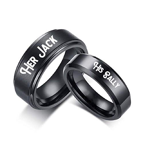 XAHH His Sally Her Jack Black Stainless Steel Romantic Couple Ring Lovers Promise Anniversary Engagement Wedding Bands Men Size 9
