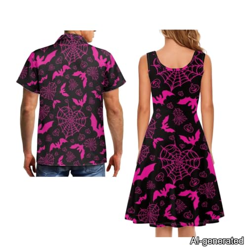 Image of Dreaweet Summer Dresses for Women A-Line Sleeveless Flowy Sun Dresses,Men's Casual Button-Down Shirts,Couple Matching Outfits
