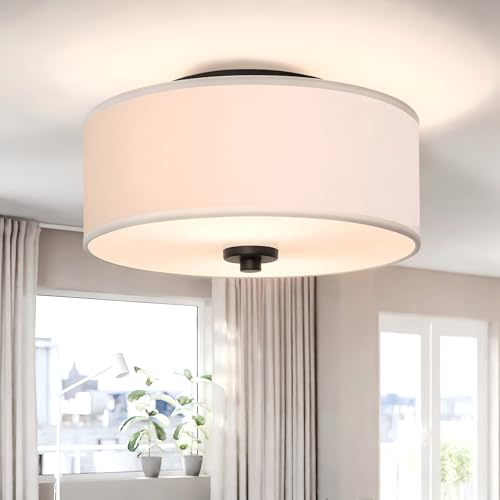 Lodstob 2-Light Flush Mount Ceiling Light Fixture, 12&rdquo; Modern Close to Ceiling Light with White...