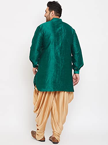 Image of VASTRAMAY Men's Silk Blend Solid Plus Kurta And Dhoti Set - Classic Ethnic Attire for Cultural Celebrations | Curved Hem Kurta With Contrast Cowl Dhoti Set