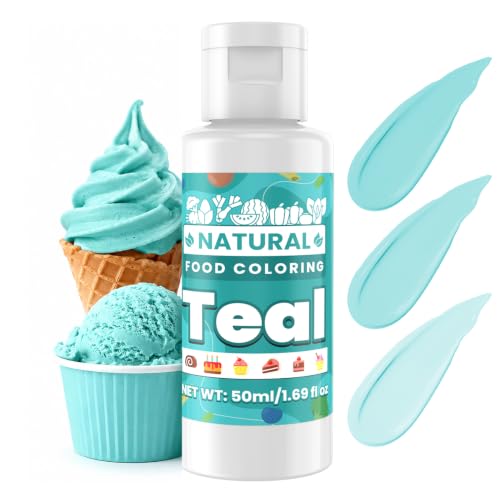 Image of Teal Natural Food Coloring - 50ml Plant Based Food Dye, No FD&C & Artificial Dyes, Gluten-Free, Food-Grade, Vibrant Liquid Colors for Icing, Baking, Cake Decorating, Frosting, Fondant, Slime - 1.69 Fl.Oz Bottles