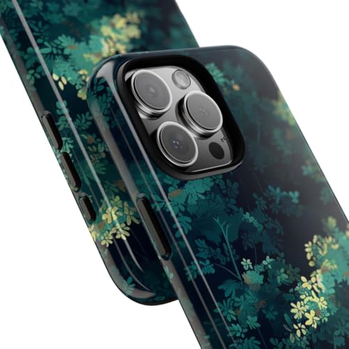 Coque feuillage vert foncé pour iPhone 16 Pro Max, protection brillante inspirée par la nature