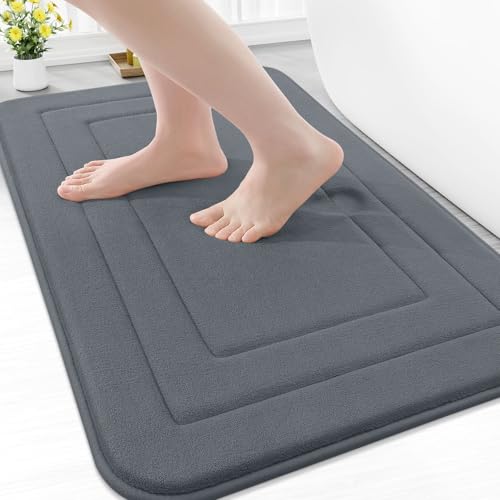 Arotive Memory Foam Bathroom Rug Mat 30x20, Ultra Soft and Absorbent Bath Mat, Machine Wash Dry, Comfortable Bath Rug Carpet for Bathroom Floor, Tub and Shower, Dark Grey