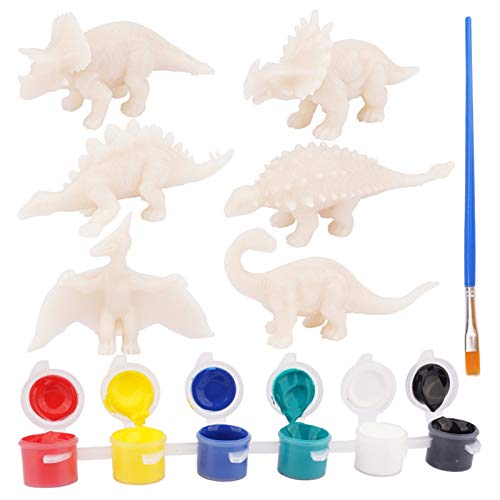 Qingshangmmm Dinosaurier-Spielzeug-Malset,Zeichnen Sie Ihr Eigenes 3D-Dinosaurier-sicheres,Ungiftiges Aquarell-Bastelset,Jurassic World DIY-Dinosaurierstatue für Jungen und Mädchen (Mehrfarbig_6PCS) Cover